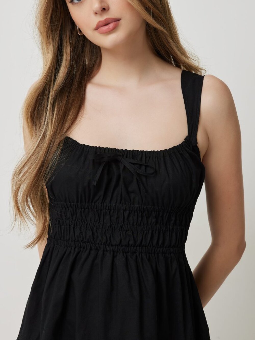 (NWT) Ardene - black cotton poplin tiered midi dress (Large) - Picture 2 of 4